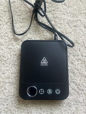 Portable Black Beverage Warmer Plate - Compact Hot Plate